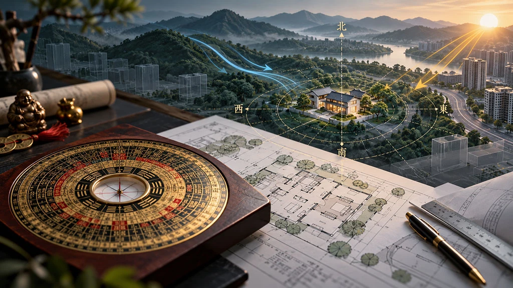 风水罗盘与建筑规划图景
